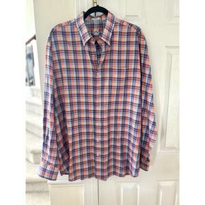 Peter Millar Orange & Blue Plaid Check Button Front Dress Shirt